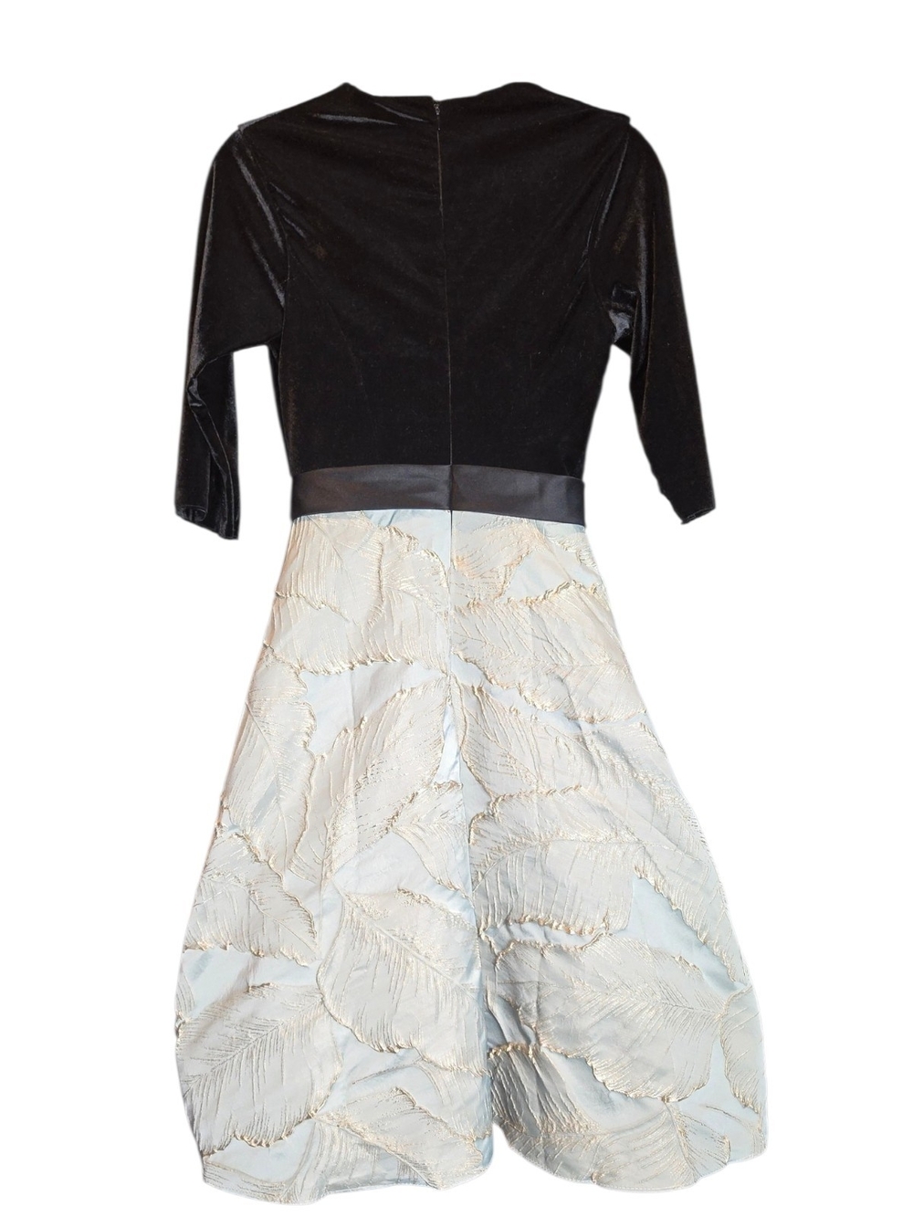 NWT Black Velvet & Light Blue Jacquard Belted Dress - Picture 7 of 14